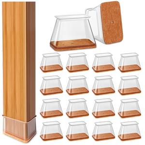 28Pcs Chair Leg Floor Protectors Rectangle for Hardwood Floors Silicone Caps Covers Felt Furniture Pads Clear Chair Sliders, Protect The Floor from Scratches(Fit:L 1.12"-1.5",W 0.75"-1")