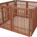 Urnporium Freestanding Wooden Dog Gate Foldable Indoor Pet Gate No Drill Expandable Barrier for Doorways Stairs Hallways Portable Wood Fence for Small Dogs & Puppies (Brown Pet Gate, 8 Panel 24" Tall)