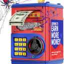 Piggy Bank for Kids Boys 5-13 with 4 Saving Record Cards, Kids Money Safe Banks for Real Money with 4-Digit Password, Electronic Piggy Bank Toys for Boys Girls with ATM-Style Cash Slot, Red Blue