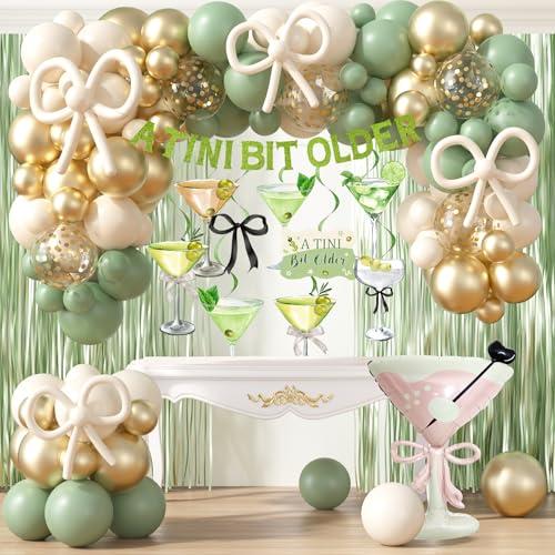 Martini Bow Birthday Party Decorations, Green Pink A Tini Bit Older Banner Hanging Swirls, Martini Glass Balloon Foil Curtain Balloon Arch for Girls Women Trendy Martini Bar Bachelorette Bridal Shower