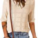 Dokotoo Women's Casual Short Sleeve Loose Tunic Tops Lightweight Crochet Knit Summer Sweaters Blouses