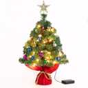 Sunnyglade 22Inch Tabletop Christmas Tree Mini Artificial Christmas Tree with 30 LED Lights & 24 Pcs Xmas Ball for Table Top Desk Classic Series Holiday Decoration (Green)