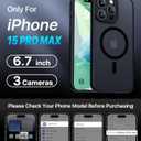 Magnetic for iPhone 15 Pro Max Case,Upgraded [Full Camera Protection][Compatible with Magsafe][Military Grade Protection]Shockproof Slim Translucent Matte Phone Case for iPhone 15 Pro Max,Black