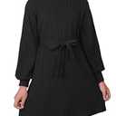 DOKOTOO KIDS Girls' Special Occasion Dresses Casual Long Sleeve Crewneck Textured Belted Back to School Dress Black 8-9 Years