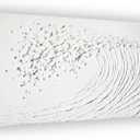 GeekMacro White Ocean Waves Painting 58x29 Large Textured Wall Art Hand Painted Canvas Artwork for Living Room Minimalist Horizontal Wall Decor