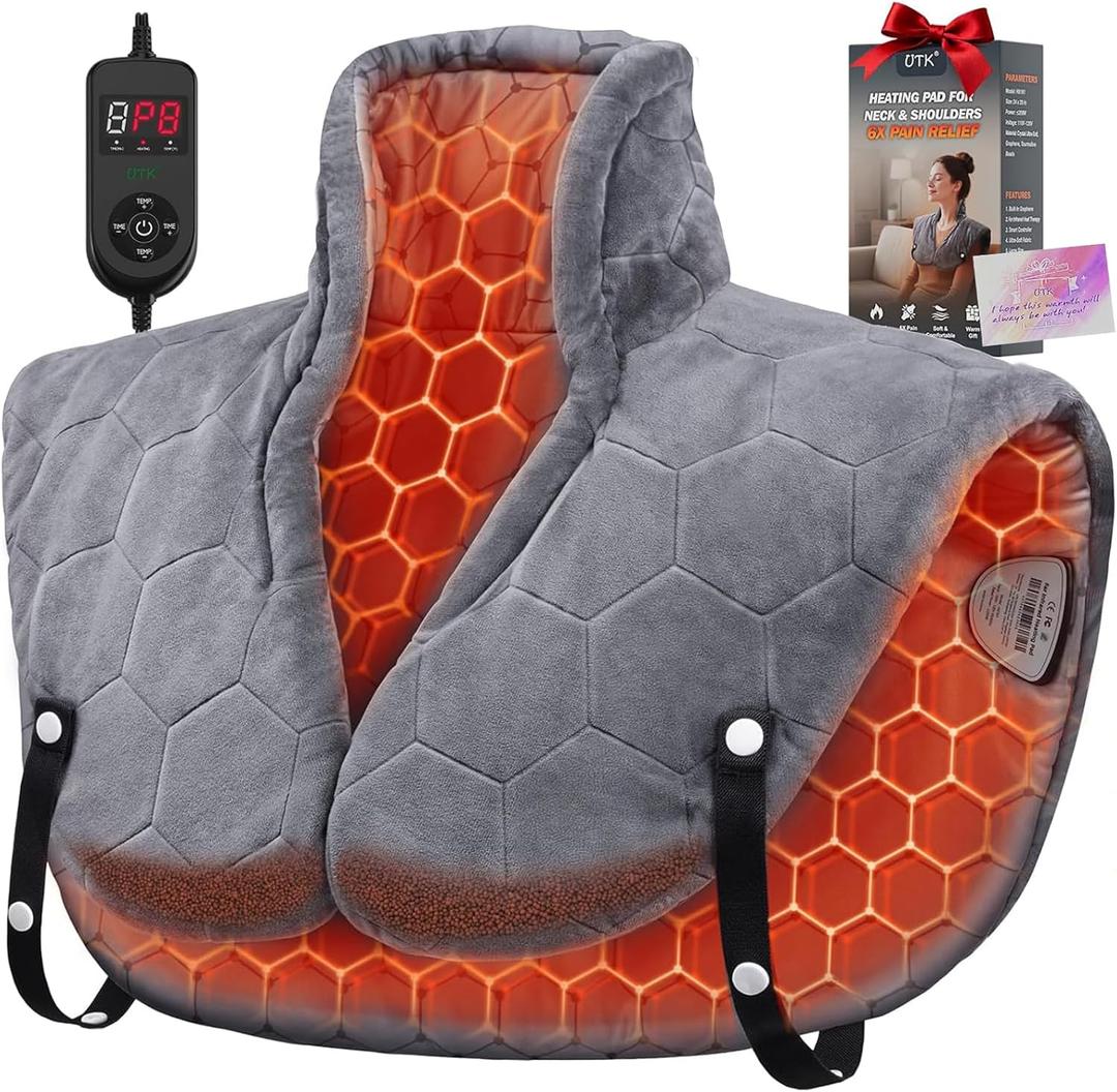 30s Fast Hot Heating Pad for Neck Shoulders and Back, Far Infrared Heating Pad, 6X Deeper Pain Relief, 160, 8 Temp Setting, 4H Auto Off, Memory Function, 24"X20", Birthday Gift to Parent Men Women