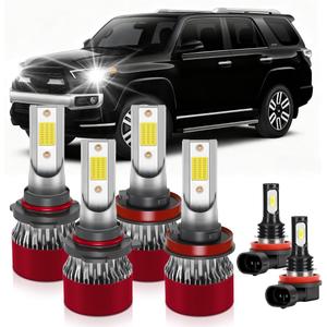 Super-Bright Light Bulbs Fit for 2010-2021 Toyota 4Runner 9005 High Beam H11 Low Beam H11 Fog Light with Cooling Fan 15000RPM 6000-6500K 32000LM Plug and Play Pack of 6