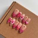 10Pcs Press On Nails Handmade Almond Shaped Fashionable Nail Art for Women, 3D French Floral Fake Nails, Reusable Artificial False Nails Pink Acrylic Nails Kit (Size M) (Pearl)
