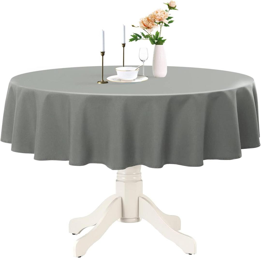 Romanstile Round Waterproof Tablecloth, Stain Resistant Washable Table Cloths Wrinkle Free Polyester Table Covers for Kitchen Dining Party Wedding Indoor and Outdoor - Light Grey, 48 Inch