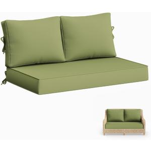 Outdoor Loveseat Cushion Set 46x26x5 Inch Waterproof Weather & Fade Resistant Furniture Cushions, Removable Deep Seat Cushions with Zipper & Non-Slip Straps for Patio, Sofa, Garden Chair, Light Green