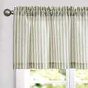 Vangao Christmas Kitchen Valance Linen Stripe Short Curtains Farmhouse Country Rustic Tickingstripe Light Filtering Rod Pocket Window Topper Treatments 16 Inch 1 Panel Green on Beige