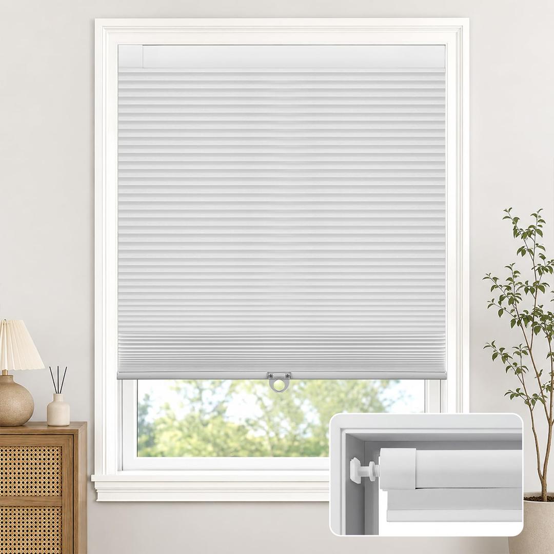 No Tools No Drill Cordless Blackout Cellular Shades White, 36" W x 72" H