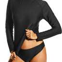 HODOSPORTS Rash Guard for Women UPF 50+ Swim Shirt with Pockets Sun Protection Shirts Lightweight Long Sleeve Black Small, Black 