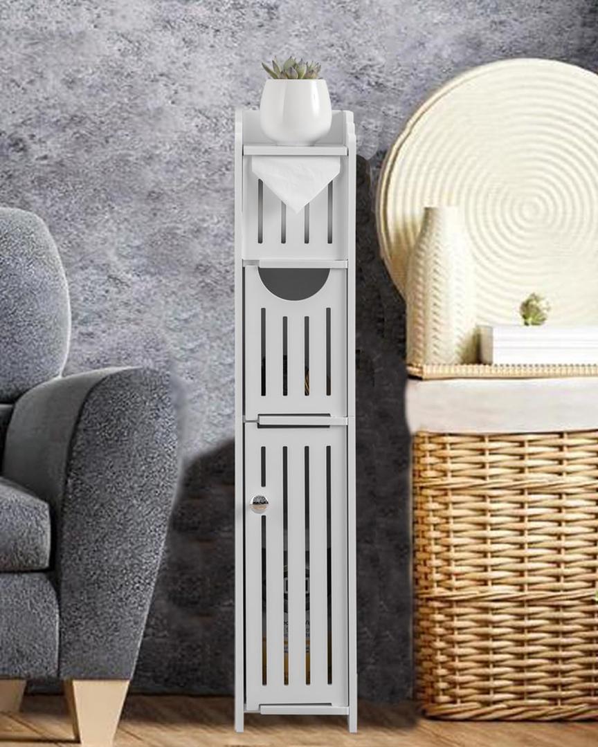 AOJEZOR Bathroom Storage Cabinet: Small Bathroom Storage Cabinet - Toilet Paper Holder Fit for Mega Roll, White (29.9''H)