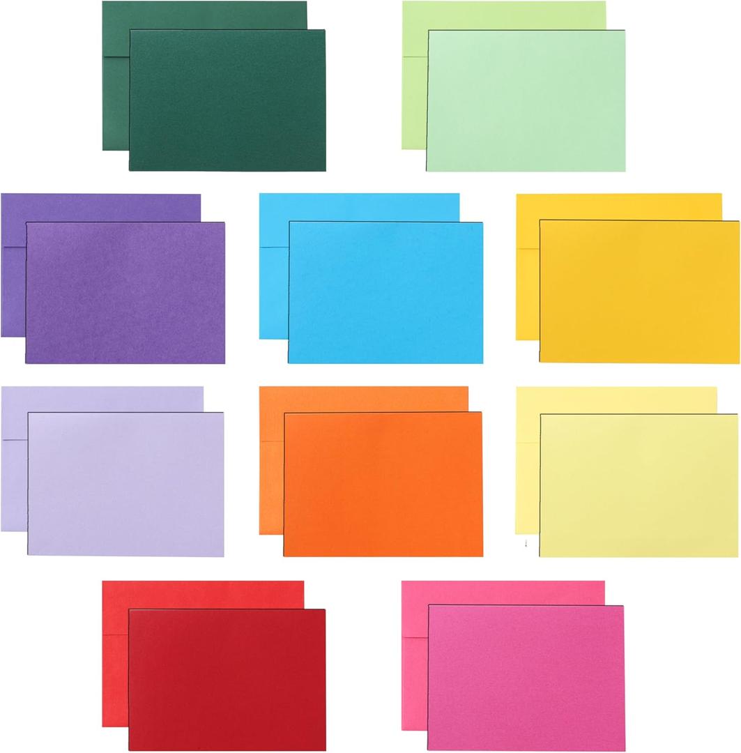 10 Assorted Colors Blank Flat Cards and Envelopes 5 x 7 Heavyweight Single Panel Cardstock and A7 Envelopes Printable Self Seal 20 Packs for Wedding Invitations, Birthday, DIY Greeting Cards (Multicolor)