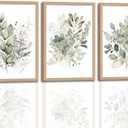 3Pcs Framed Sage Green Botanical Wall Art, Watercolor Canvas Prints Modern Green Plant White Floral Decor for Bedroom Living Room Bathroom Nursery, Ready to Hang wooden frame 12x16In