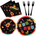 96 PCS Mexican Fiesta Party Plates for Cinco De Mayo Decor, Fiesta Plates and Napkins Party Supplies for Cinco De Mayo Carnival Taco Night Party Serve 24 Guests
