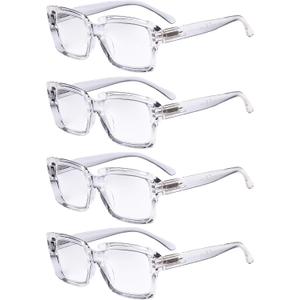 Eyekepper 4 Pack Stylish Reading Glasses Women - Oversized Square Readers Transparent