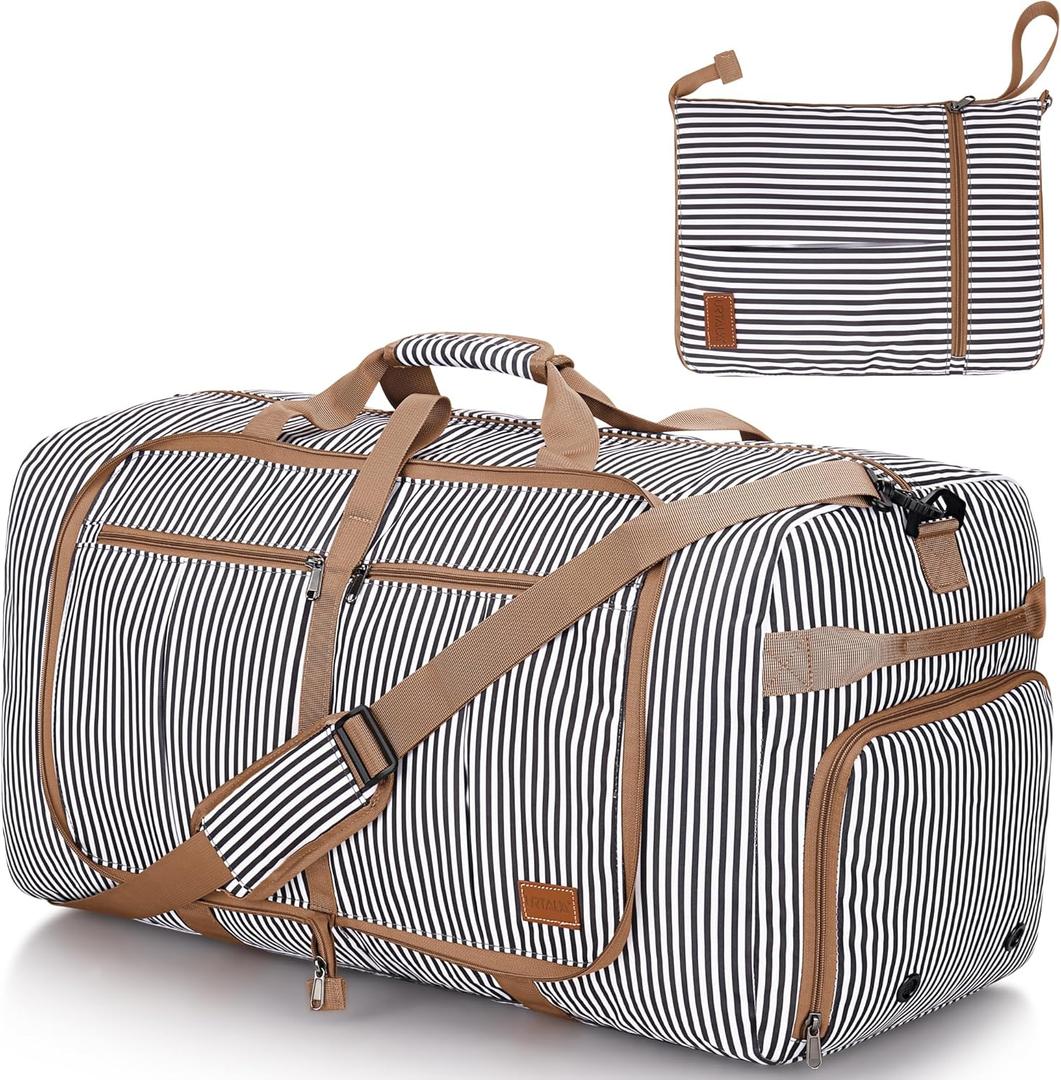 100L Travel Duffle Bag for Men, Urtala 32 Large Duffle Bag for Traveling with Shoe Compartment, Foldable Travel Duffel Bag Weekender Bag Gym Bag for Men Women Water & Tear Resistant (Stripe, 100L)