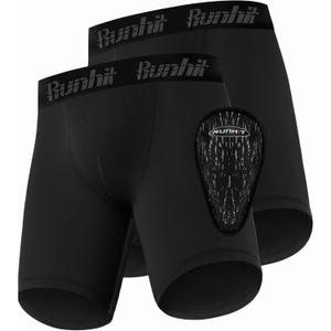 Runhit Boys Cup Underwear for Baseball Football, Youth Compression Shorts with Soft Protective Athletic Cup Boxer Brief (2 Pack Black)