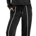 WIHOLL Lounge Sets for Women 2 Piece Fall Outfits 2025 Wide Leg Pant Matching Sets Womens Clothing (Black, L)