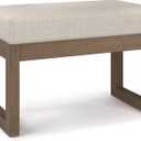 SIMPLIHOME Milltown Small Ottoman Bench - 27 inch Wide Upholstered Linen Look Fabric Rectangle Footstool Ottoman in Grey, Contemporary Bench for Bedroom or Entryway with Cushioned Seat, Assembled (Platinum)