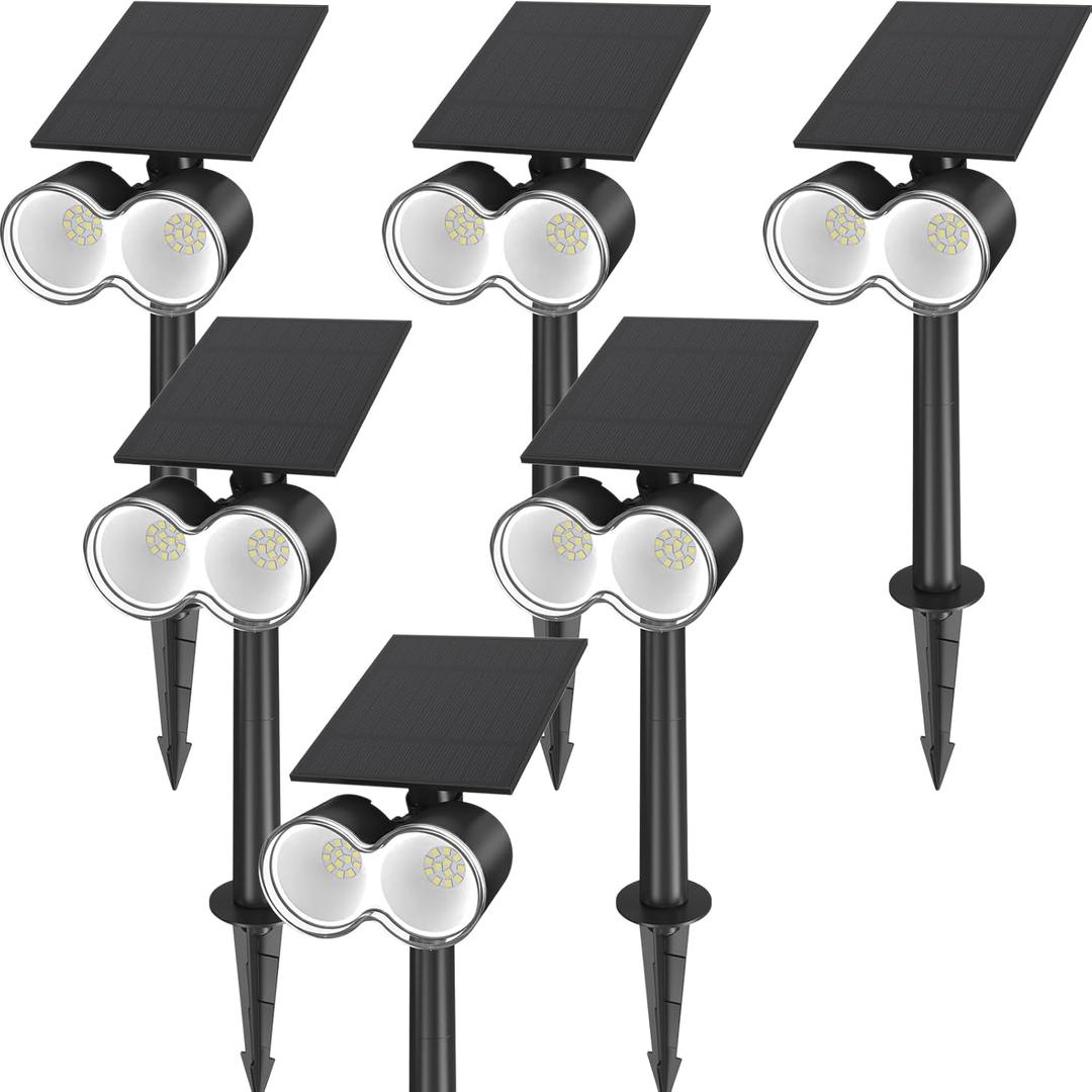 Barrina Solar Spotlights Outdoor Waterproof, 360 Horizontal Adjustable Outdoor Spot Lights, 6500k 3 Modes, 24 LEDs Solar Flag Light for Landscape Garden Yard Pathway, Auto On/Off, 6 Pack (White)