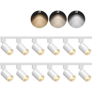 VONLUCE 12-Light Track Light Kit with Rails, 3-CCT LED Track Lighting with Rotatable Heads 5ft Power Cord & Plug, Adjustable Modern Ceiling Spotlight for Hallway, White