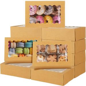 50Pcs 9x6x3 Inch Cookie Boxes with Window, Loaf Cake Boxes Brown Pastry Containers Bakery Boxes for Roll Cakes, Candies and Pastries, Desserts, Muffins, Donuts