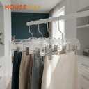 HOUSE DAY Clear Pants Hangers with Clips 12 Pack, Plastic Skirt Hangers for Women, 14 Inch Clip Hanger for Pants, Skirts, Jeans, Shorts, Legging, with 360-degree Swivel Hook, 2 Adjustable Clips