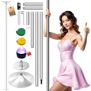 PYY Dance Pole for Home - Adjustable & Portable Stripper Pole for Gym Studio Pub, 45mm Chrome Finish, Spinning & Static Modes, No Drilling Required, Remote LED Lights (88"-132", Silver)