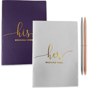 Vow Books His & Hers  Set of 2 with Silver & Rose Gold Pens, 28 Pages  Wedding Vow Book Journals, Keepsake for Ceremony, Evoware