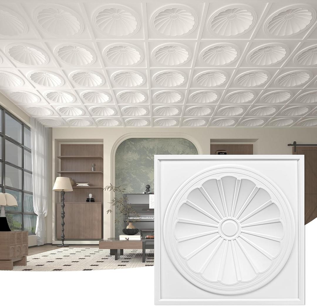 Art3dwallpanels Ceiling Tiles 12 Pack Drop Ceiling Tiles, 24 x 24 Inch High Grade PVC 3D Wall Panels for Interior Wall Decor, Fire Rated, Waterproof, Light Weight, Prevent Breakage, White