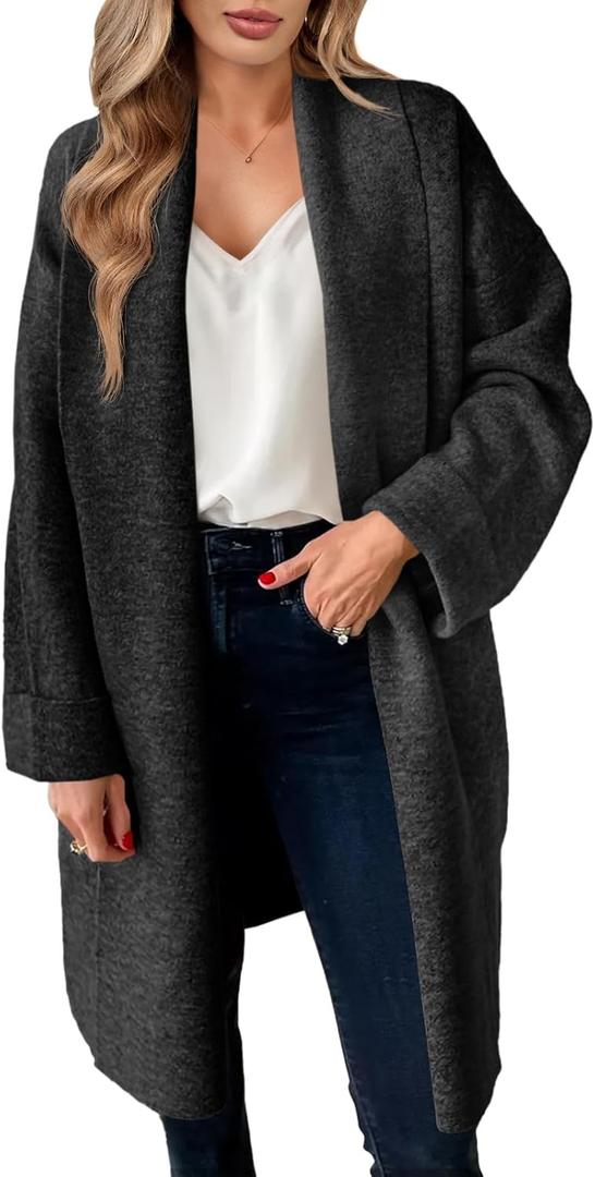 Saodimallsu Womens Long Cardigan Sweaters Chunky Open Front Oversized Slouchy Knit Fall Trendy Coatigan Jackets, Medium, Black