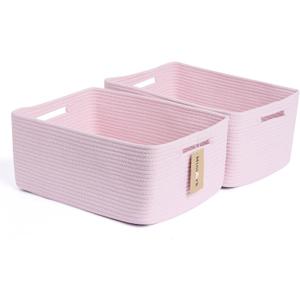 Large Storage Baskets for Shelves, Closet Organizers Bins for Clothes Blanket Towels, Baby Nursery, Toy Baskets Box, Woven Rope Baskets, 17 x 13 x 7.5, 2 Packs Light Pink