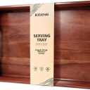 Acacia Wood Serving Tray with Handles, 17 x 12 Inch Large Wooden Tray for Food & Drinks, Coffee Table, Ottoman, Breakfast in Bed Includes Free Leather Mat