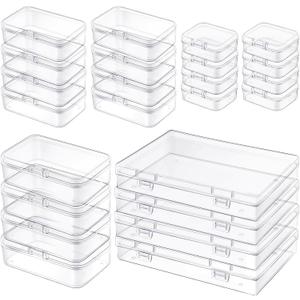 Qeirudu 24 Pcs Small Plastic Containers with Lids - Mini Plastic Craft Storage Boxes with Hinged Lids Clear Bead Organizer for Jewelry Findings and Art Supplies (4 Mixed Sizes)