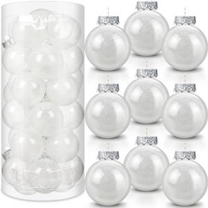 Soaoo 24 Pcs Christmas Ball Ornament 2.36 Inch Shatterproof Glitter Ball for Christmas Tree Decoration Small Hanging Xmas Tree Ornament for Xmas Holiday Wedding Party(White)