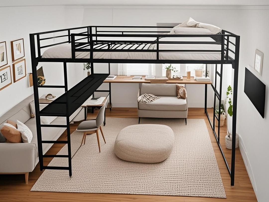 Full Size Loft Bed with L-Shaped Long Desk, Heavy Duty Metal Loft Bed Frame with Safety Guard & Ladder for Bedroom, No Box Spring Needed, Black