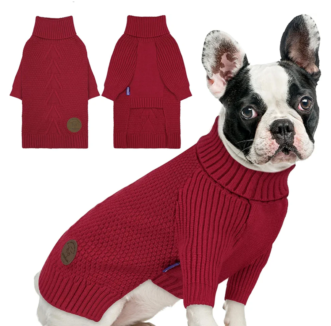 cyeollo Dog Sweater Pullover Turtleneck for Dogs Girl, Classic Knitwear Fall Winter Cold Weather Pet Clothes Warm Pet Apparel Small Medium Large Dog Sweaters, Burgundy, Size: L