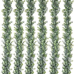 DearHouse 6 Pack Faux Eucalyptus Garland Plant, Artificial Vines Hanging Eucalyptus Leaves Greenery Garland for Wedding Backdrop Arch Wall Decor, 5.9 Feet/pcs UV Protected Indoor Outdoor