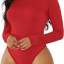 American Trends Bodysuit for Women Body Suit Long Sleeve Bodysuit Tops Turtleneck Leotards Shapewear (X-Large US:16-18, Red)