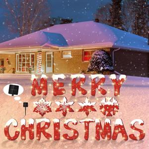 18 Pieces Large Merry Christmas Yard Signs with Solar LED Light Christmas Red Snowflake Yard Signs with Stakes 15.7 Inch Waterproof Outdoor Letter Decoration Lawn Sign for Holiday Party Garden