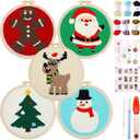 VitalCozy 5 Pcs Christmas Punch Needle Embroidery Starter Kits for Adults and Beginners Christmas Tree Santa Snowman Gingerbread Elk Punch Needle Kit with Hoops Yarns Tools Instructions for DIY Craft