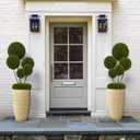 QCQHDU Set of 2 9 Gallon Tall Large planters for Outdoor/Indoor Plants of 12" Dia x 21" H Round Flower Pots Set Faux Stone Finish Front Door Patio Square Porch Planters with Tray, Beige