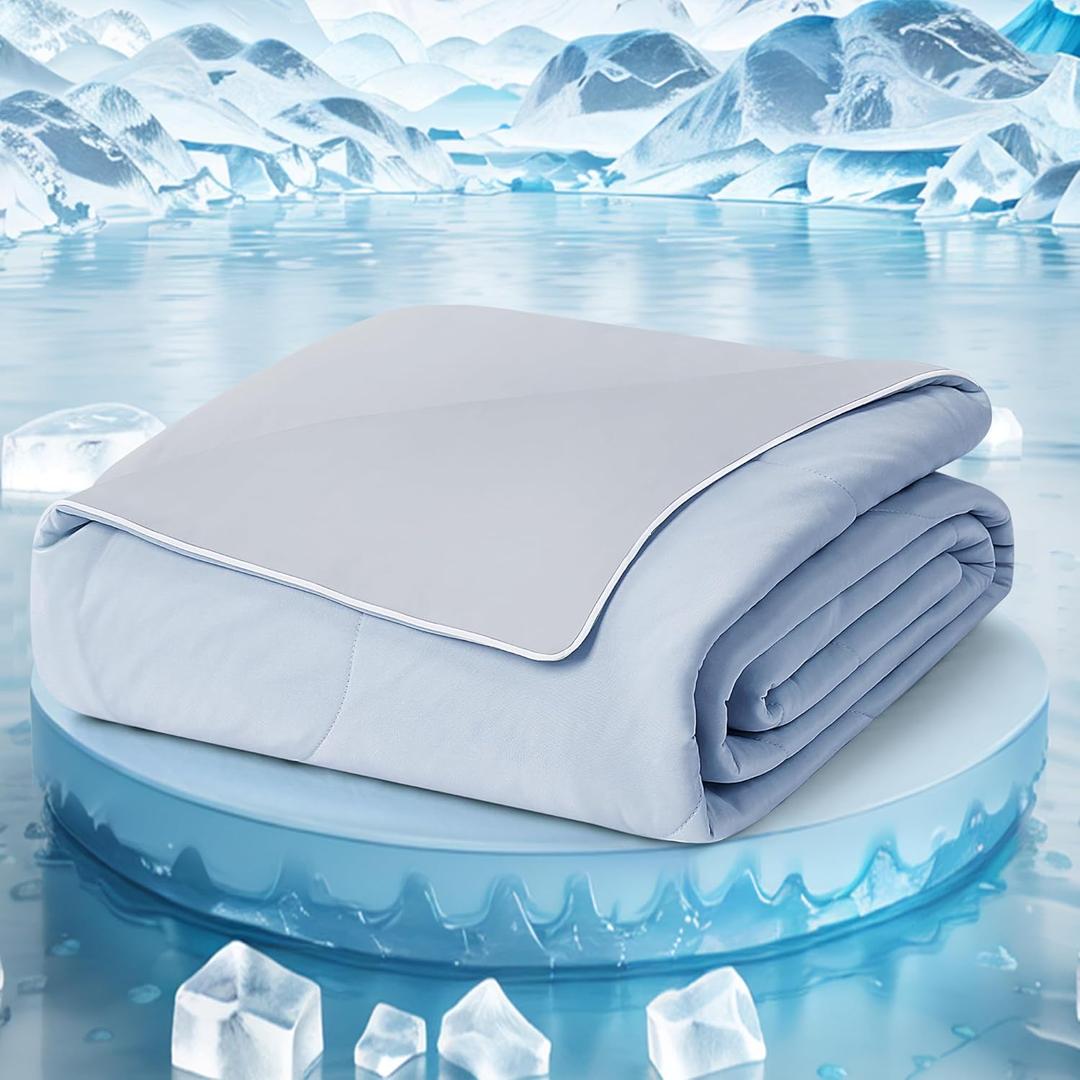 PATSBA Cooling Comforter King Size,Double-Sided Cold Tech Fabric Blanket for Night Sweats Hot Sleepers,Lightweight Silk Smooth Soft Breathable,Summer Comforter,Blue -King108"x90"
