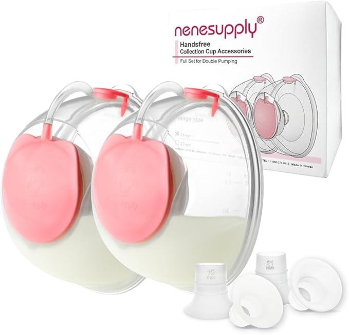 Nenesupply Handsfree Wearable Breastmilk Collection Cara Cups Compatible with Spectra S1 S2 9 Plus Baby Buddha Momcozy V1 Lansinoh Breast Pumps 24mm Silicone Flanges Replacement for Spectra Pump Parts