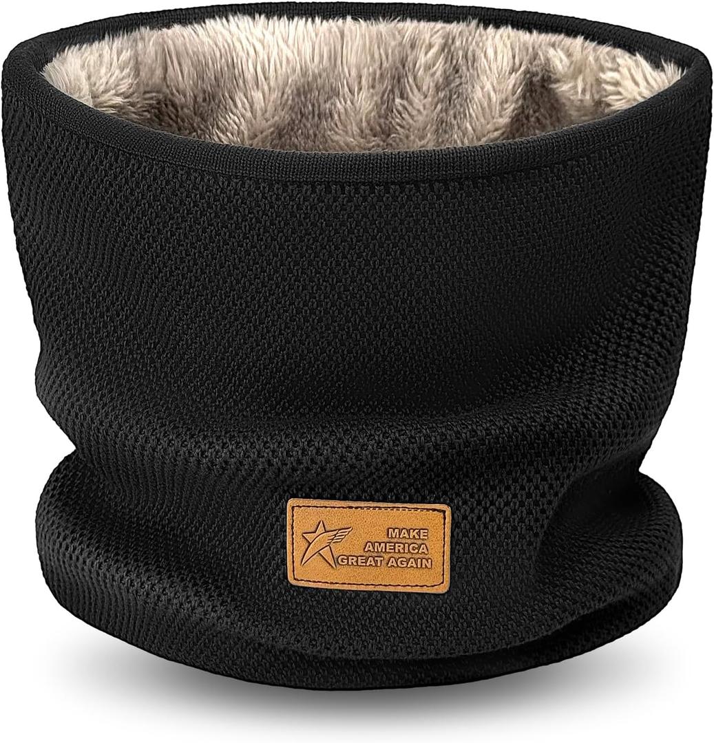 Winter Neck Warmer,Fleece Lined Infinity Scarf Thicken Windproof and Dust Skiing Circle for mens women Double-Layer Knit Chiristmas Gift for Women Men Girl Boy Stocking Stuffer Filler (Black)