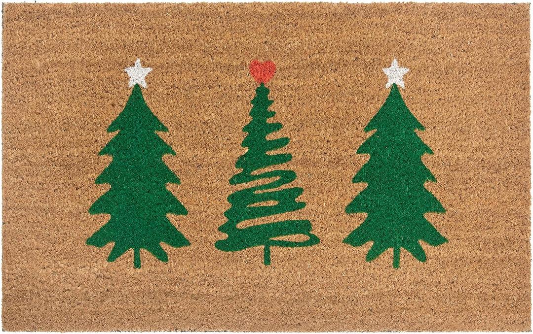 Hanse Home Coconut Doormat Christmas for Indoor Use - Dirt Trapper Mat Natural Coconut Mat Christmas Tree Green Doormat Non-Slip for Hallway, Entrance Area - 45 x 75 cm