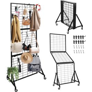 Heavy Duty Foldable Grid Wall Panels Display Stand 6FT x 2FT, 1-Pack Grid Panel Wire Grid Display Rack with Braked Wheels & 20 Hooks, No Tools Setup Gridwall for Art Fairs, Craft Shows & Home Storage